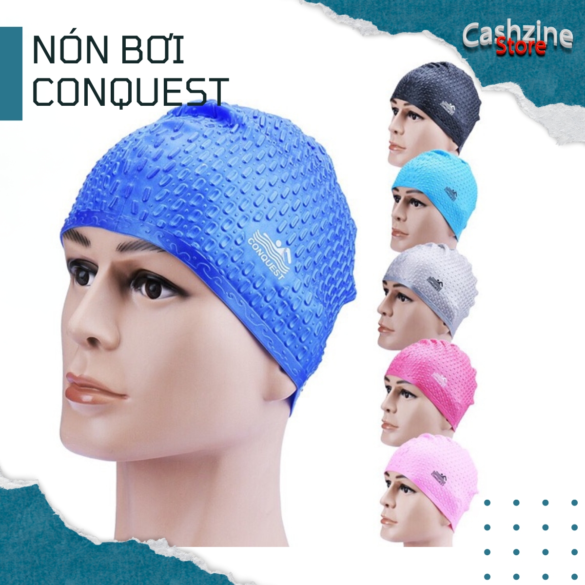 Nón bơi, mũ bơi CONQUEST giọt nước siêu co giãn