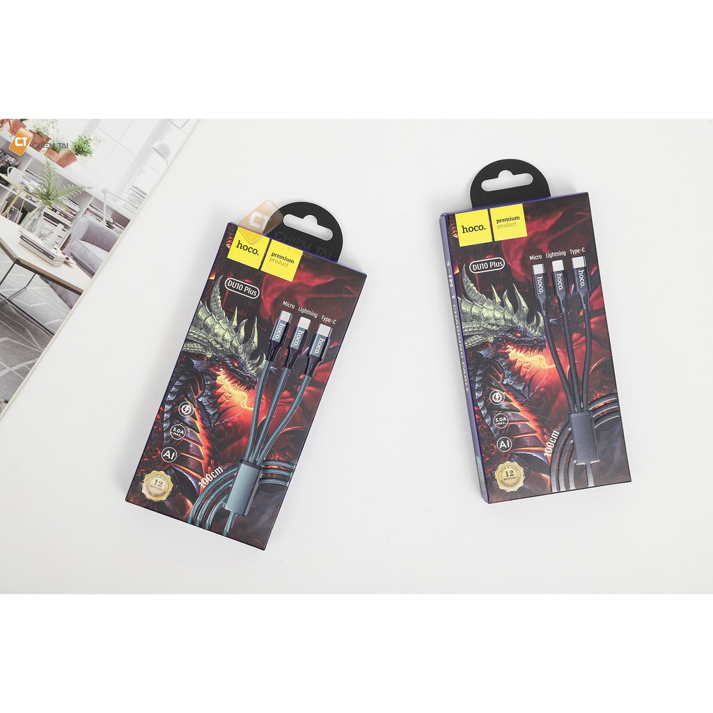 [HCM]Cáp sạc nhanh dây dù Hoco DU10 3in1 3A 1m (Micro Lightning Type-C)