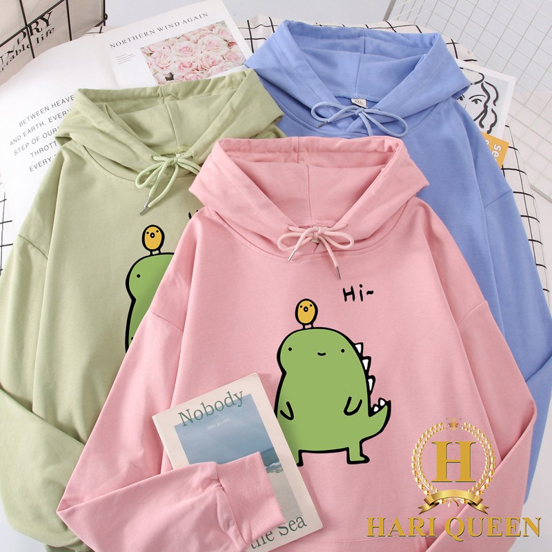 Áo hoodie khủng long Hi in ngực