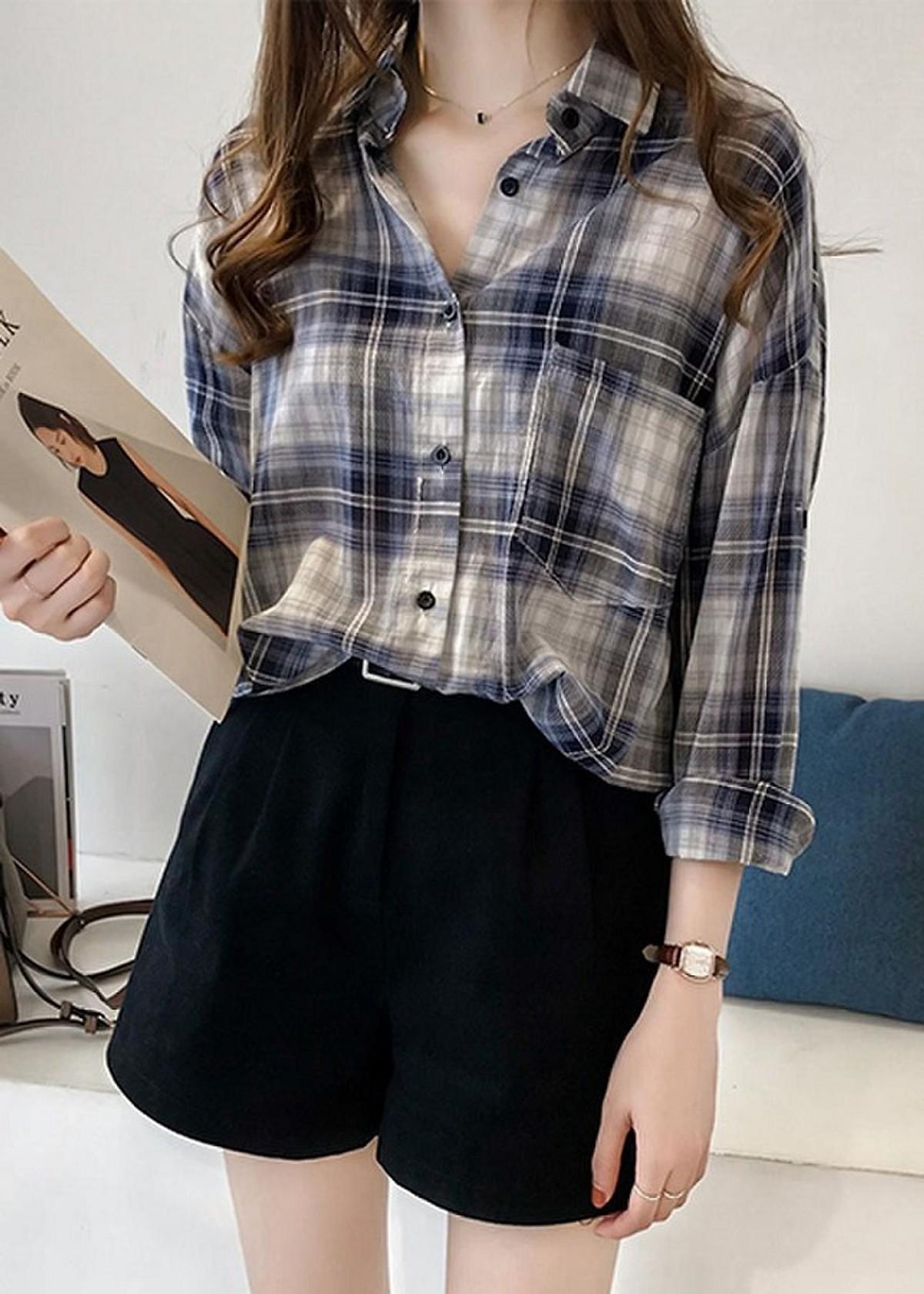 Áo sơ mi nữ công sở kẻ ô vuông Ohazo! AG30