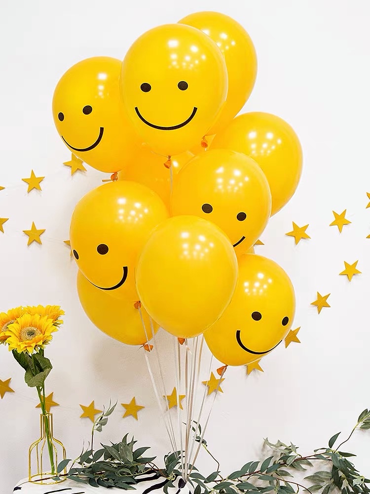 Set 10/20 bóng cao su mặt cười vàng size 12 inch , set bóng trang trí sinh nhật ,tiệc, thôi nôi