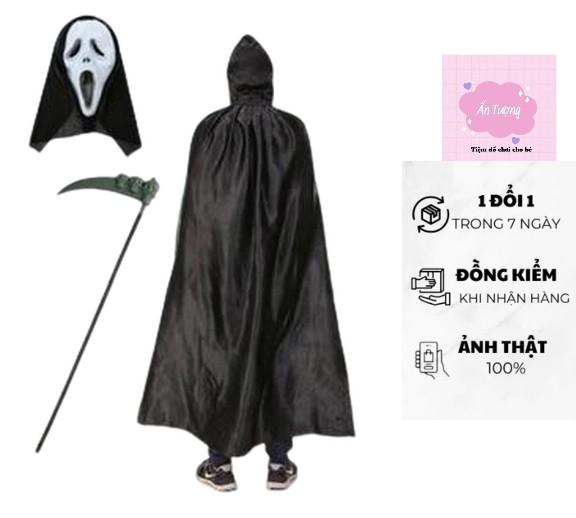 Trang phục hóa trang, áo choàng thần chết, ma cà rồng ANTU dài 90-120 cm cho người lớn và trẻ em, trang phục Halloween
