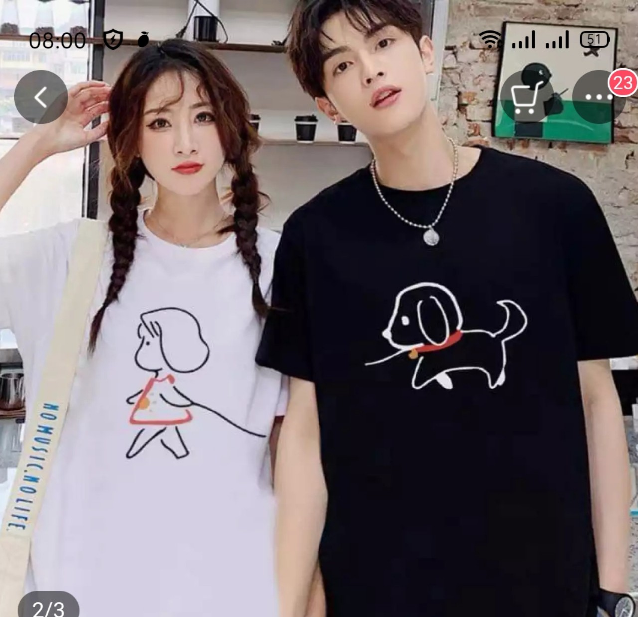 Áo phông đôi nam nữ cô gái dắt cún đi dạo siêu cute