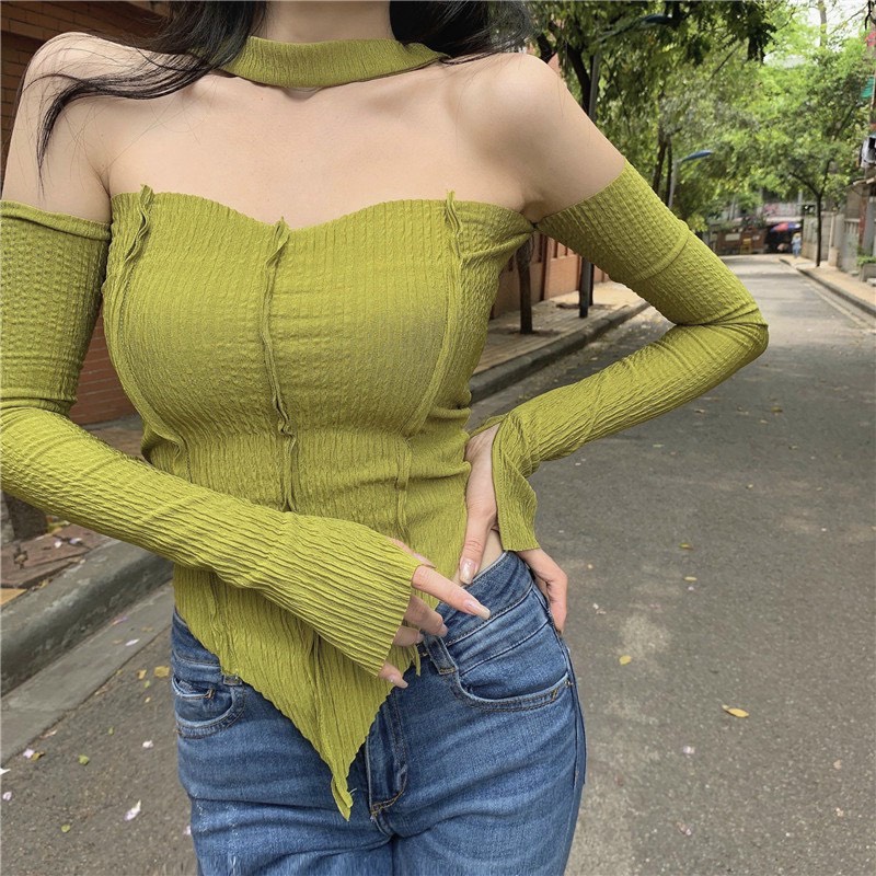 Áo Croptop Choàng Cổ Tay Dài (Hàng QC) A5239