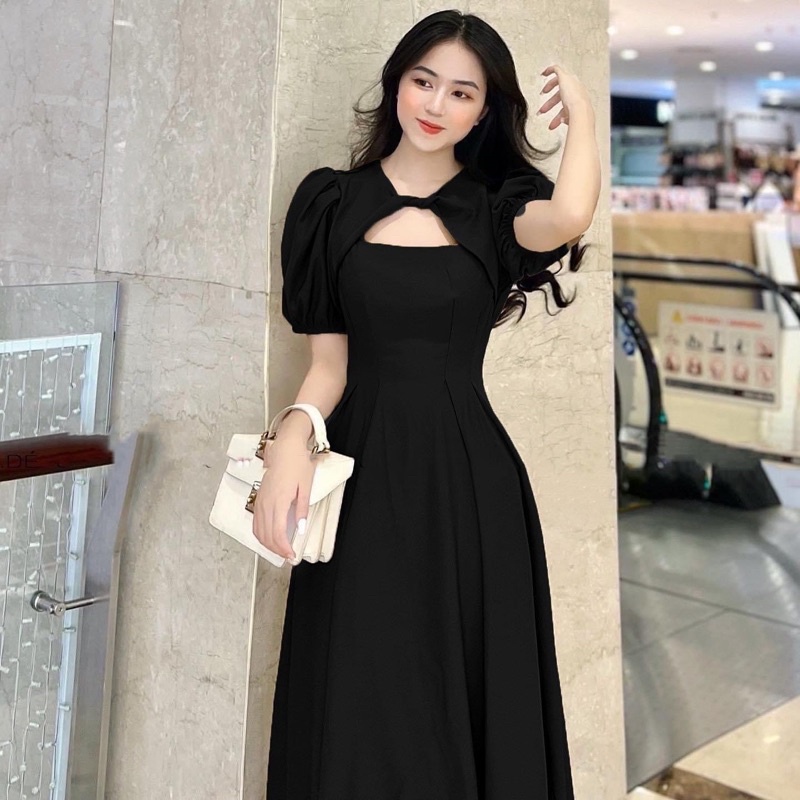 Đầm váy xoắn cổ form dài 3 màu
