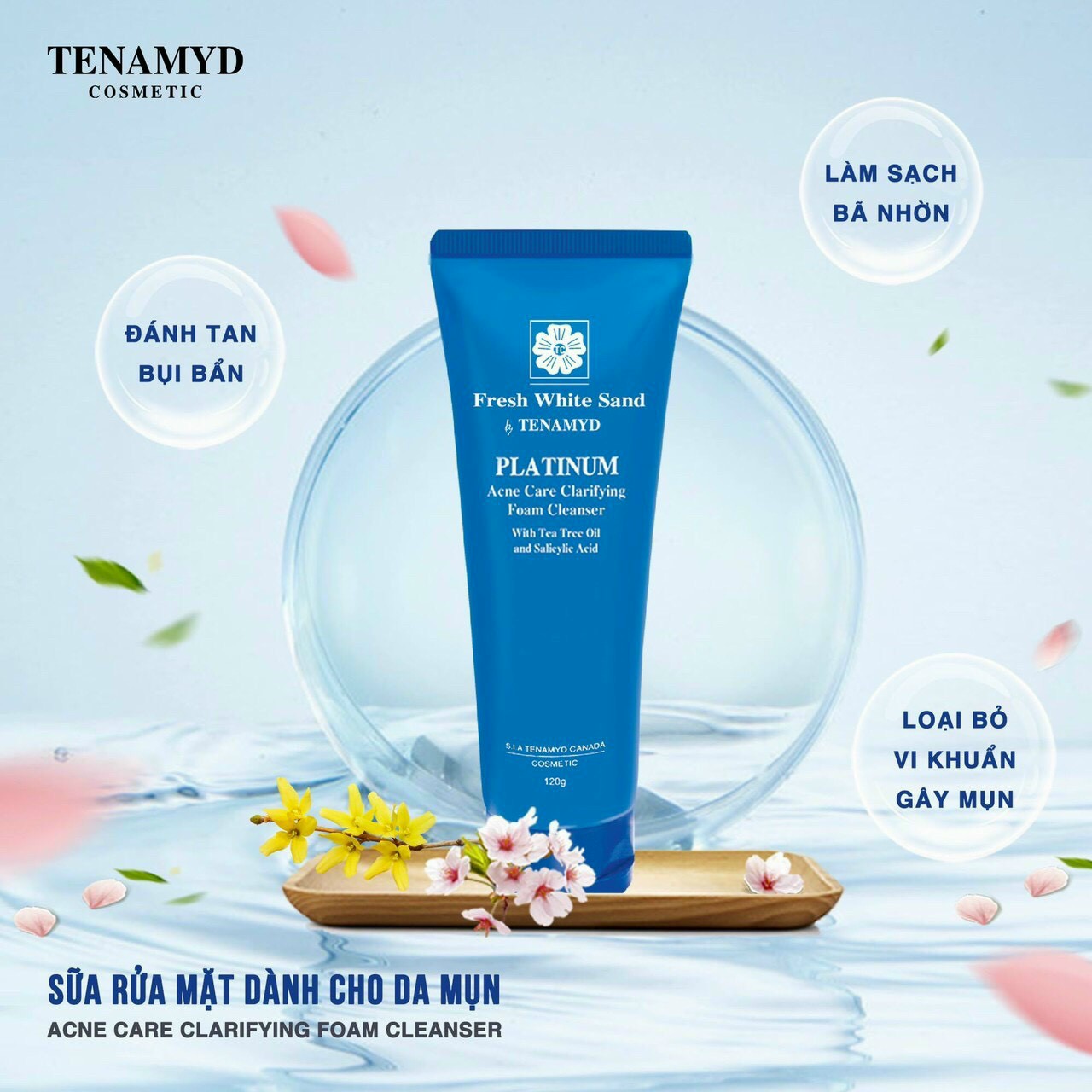Sữa rửa mặt dành cho da dầu mụn Fresh White Sand TENAMYD 120ml