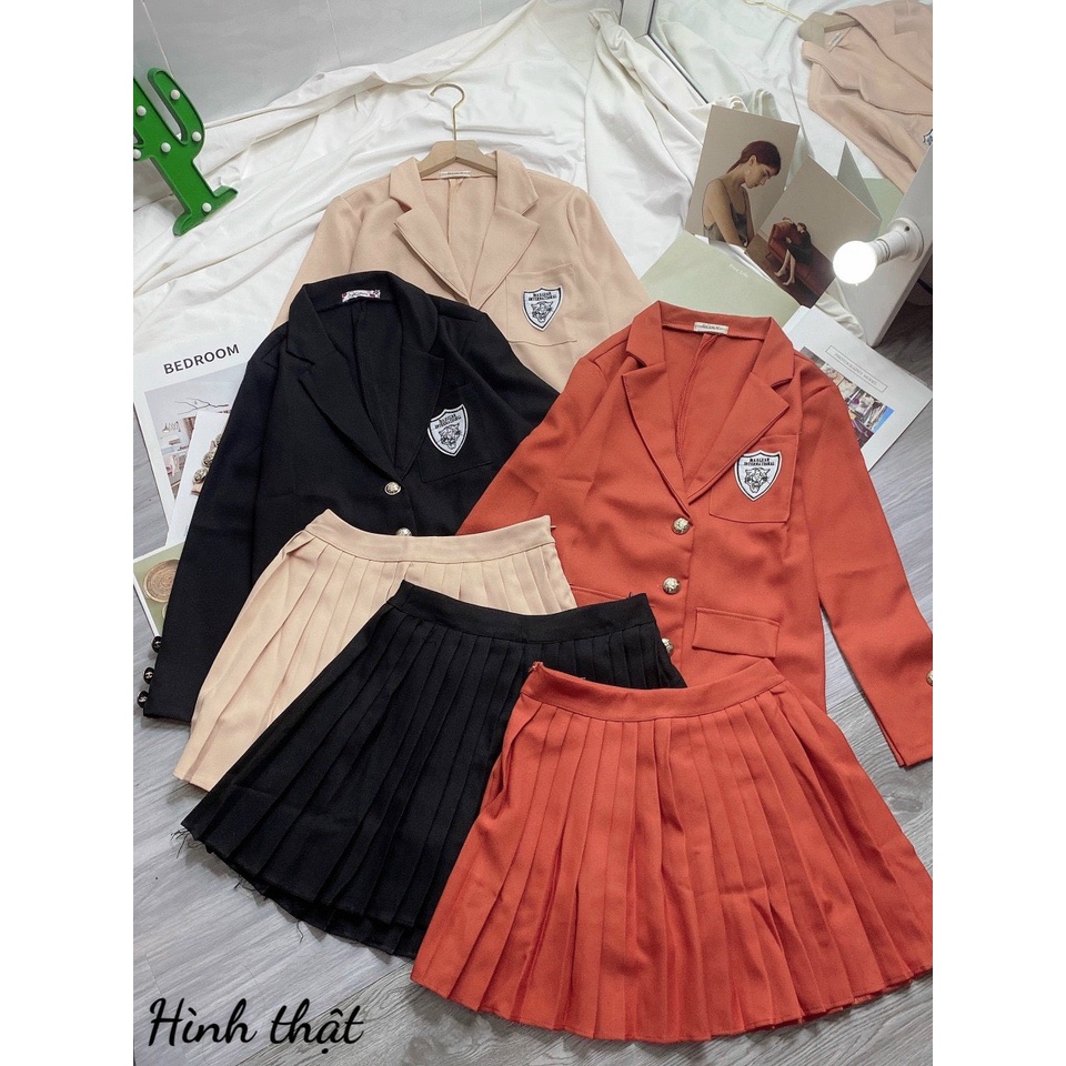 Sét áo vest + chân váy xếp ly ( có quần trong)