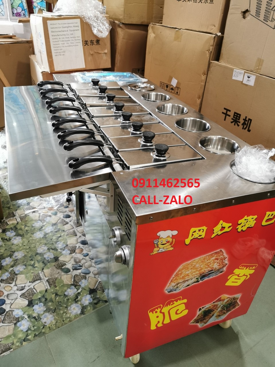 Bếp làm cơm cháy 8 khay-sử dụng gas món ăn vặt đường phố