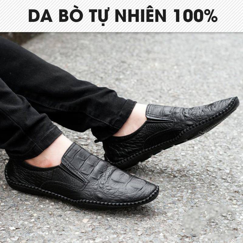Giày Lười Da Bò Vân Cá - Bảo Hành 12 Tháng