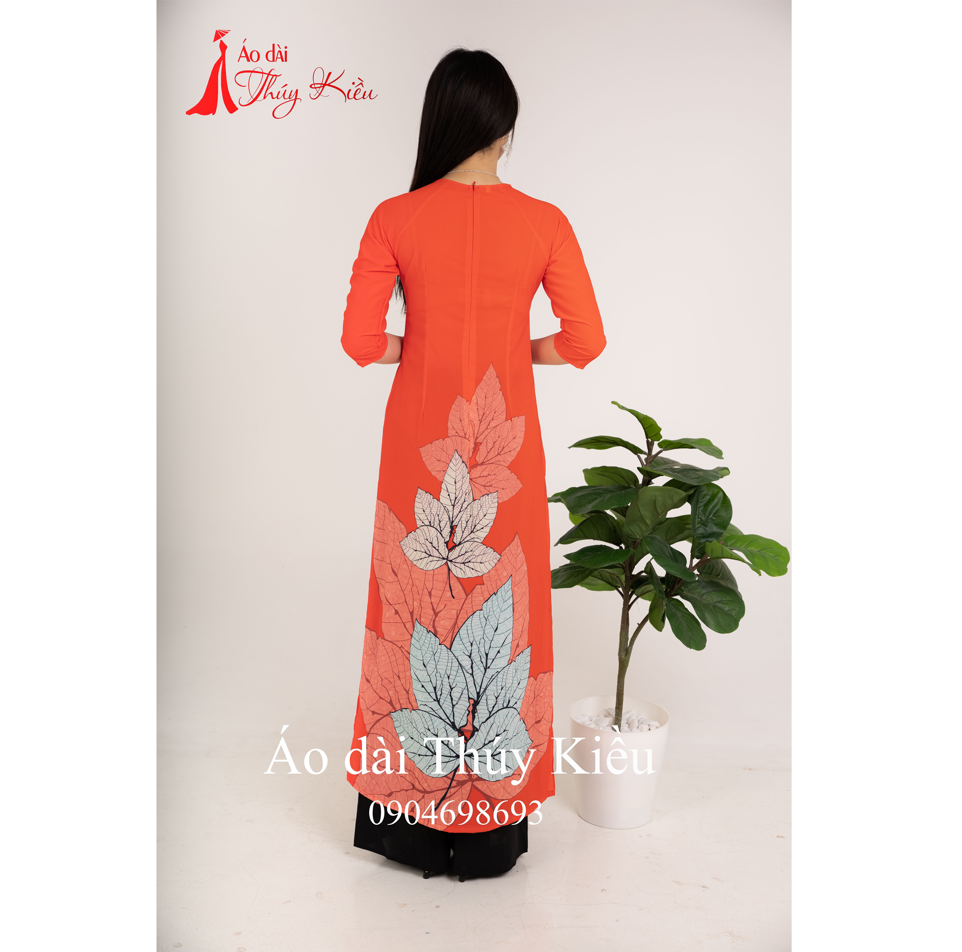 K56 Áo dài truyền thống thiết kế may sẵn tết cách tân nữ nền đỏ cam lá mềm mại, co giãn, áo dài giá rẻ
