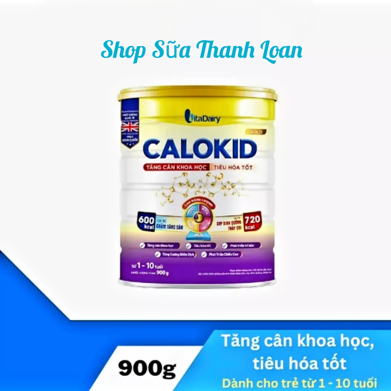 (Quét Mã QR Tích Xu) COMBO 4 Lon Sữa Bột Vitadairy Calokid Gold 1+ 900g/lon.