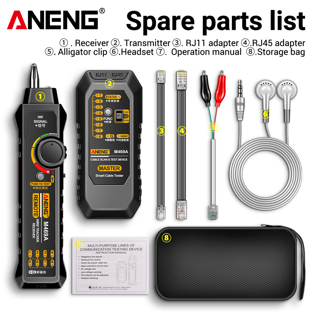 Aneng m469a thông minh Mạng Cáp Tester RJ45 RJ11 LAN Cáp Tester Finder Wire Tracker Receiver mạng công cụ sửa chữa mạng