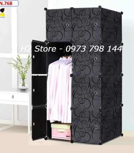 TỦ NHỰA LẮP GHÉP ĐỂ QUẦN ÁO ĐA NĂNG THÔNG MINH 8 Ô CỬA ĐEN GIÁ RẺ sâu 47cm