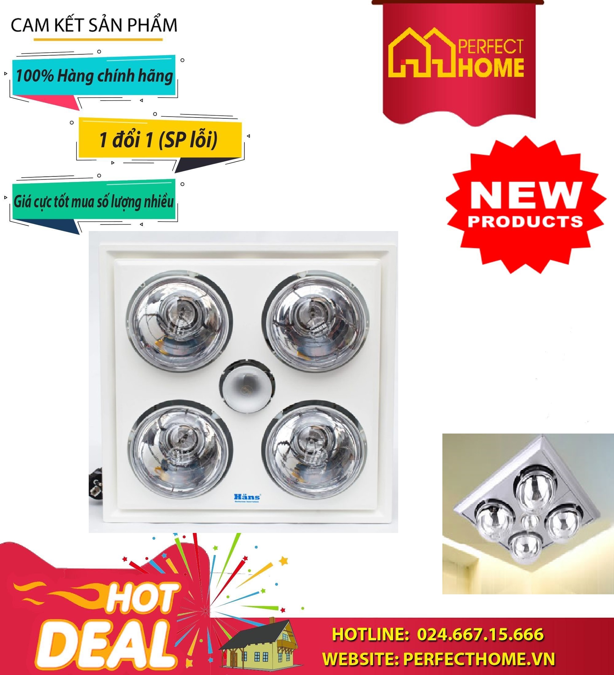 Đèn Sưởi Hans Âm Trần H4B, 4 Bóng