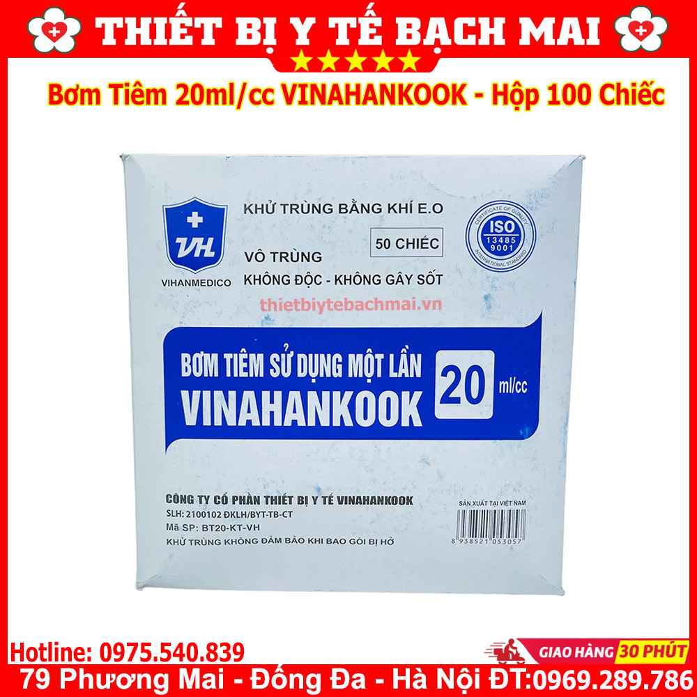Bơm kim tiêm 20ml vinahankook - ống tiêm 20cc - xi lanh 20ml - bơm tiêm y tế 20ml/cc