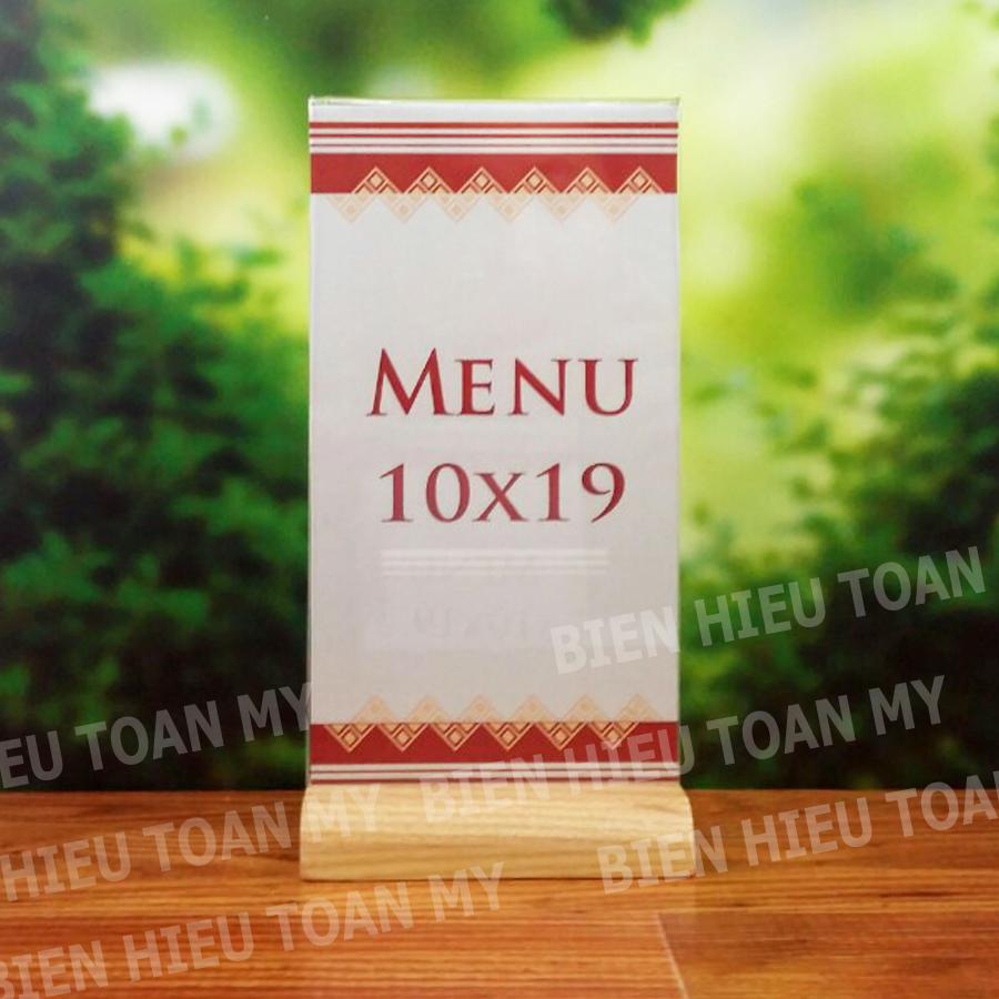 Kệ menu standee  mica đế gỗ kích thước 10x19