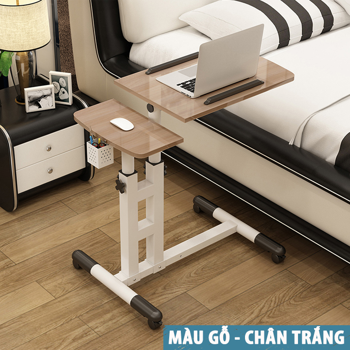 Bàn Làm Việc Thông Minh - Bàn Laptop Di Động Đa Năng Khung Đôi Chân Tròn Kèm Giỏ Bút