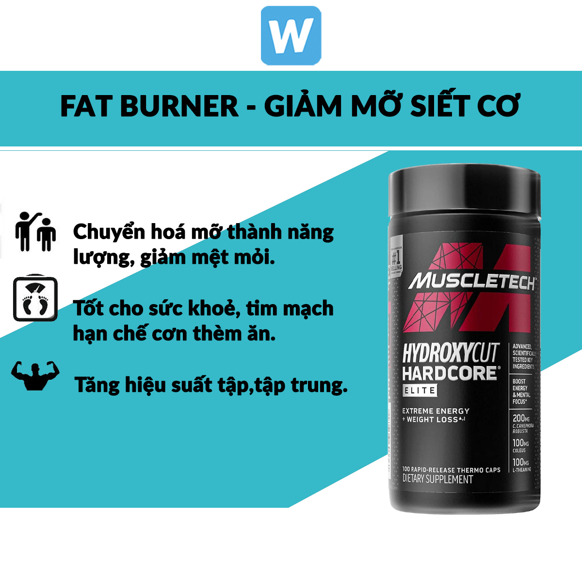 Viên Hỗ Trợ Đốt Mỡ MuscleTech Hydroxycut Hardcore  EliteUSA 100 Viên