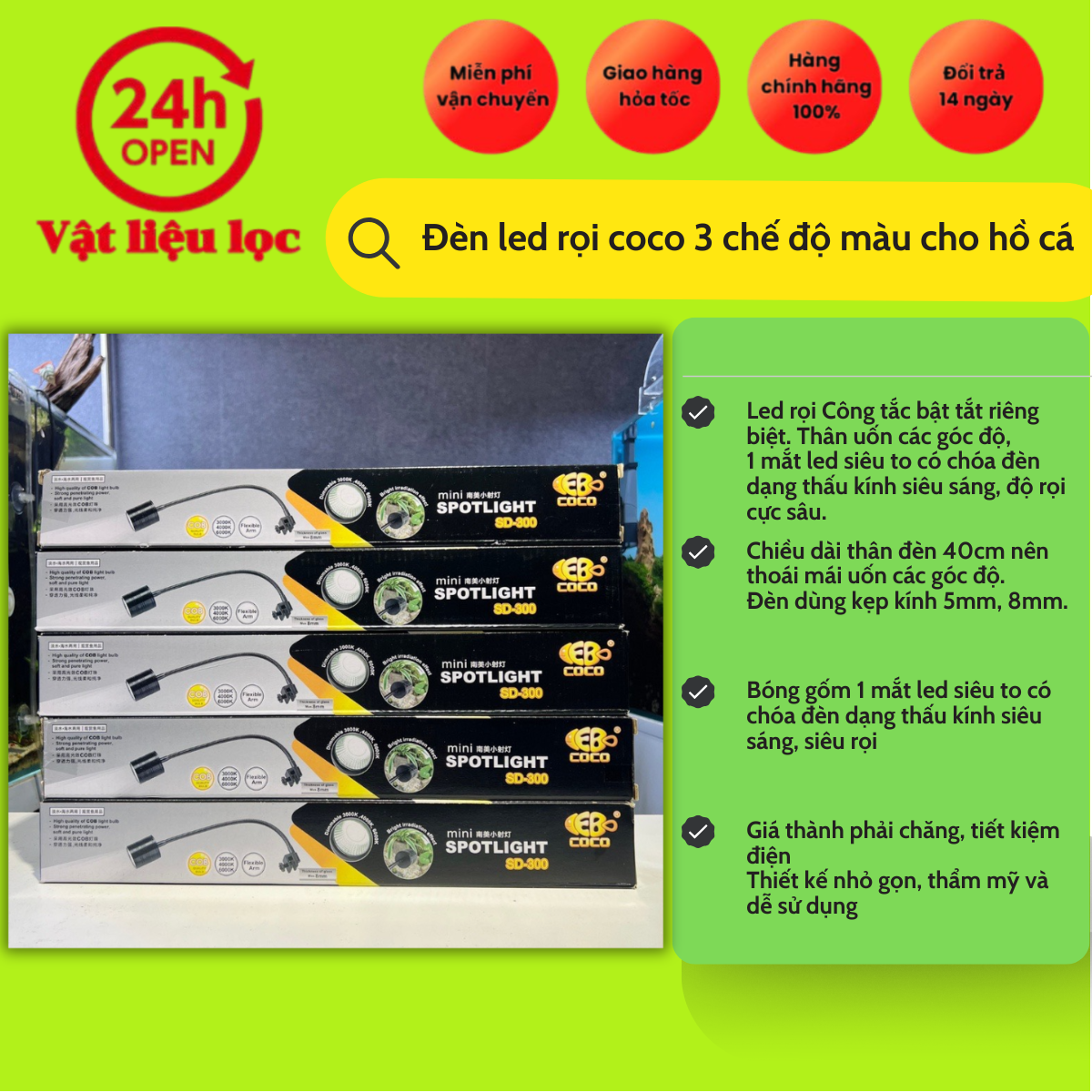 Đèn Led Rọi Coco 3 Chế Độ Màu Cho Bể Cá