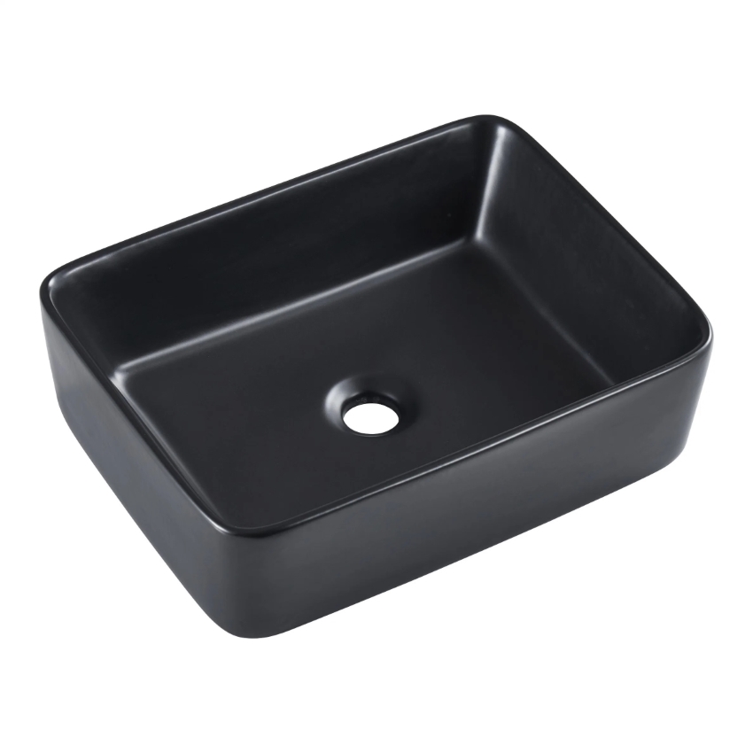 Chậu lavabo màu đen mờ kiểu vuông loại đặt bàn
