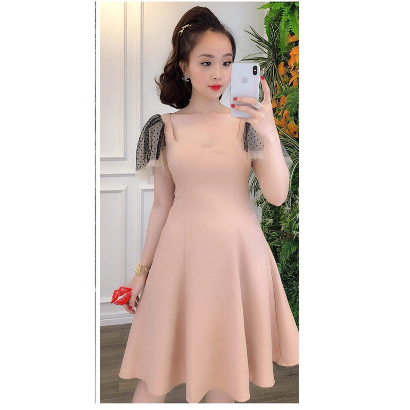 [HCM]Đầm Nữ Xòe Phối Lưới Tay Thời Trang Mới  Long Quân Fashion  Đ37