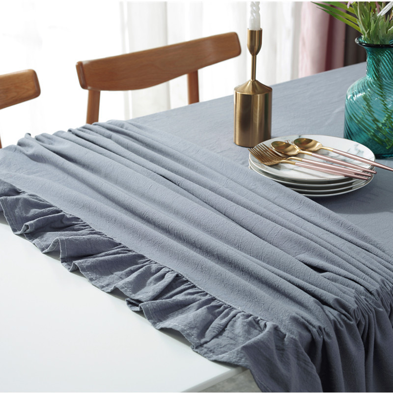 Khăn Trải Bàn Canvas Trơn Màu Phối Bèo Trang Nhã