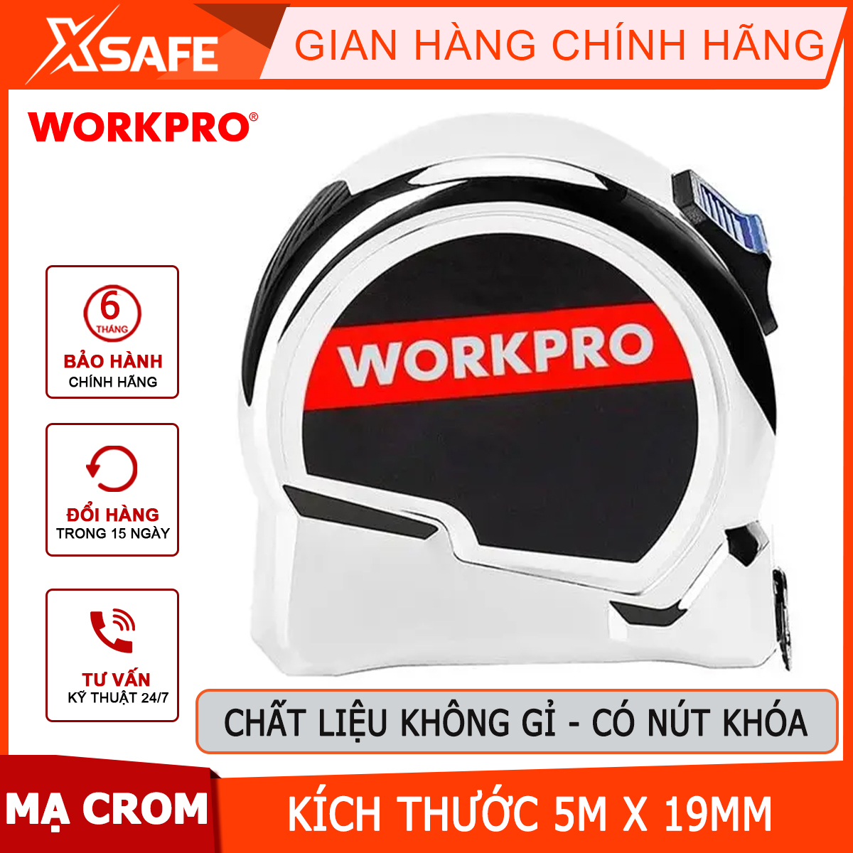 5m x 19mm workpro-wp261014 chromium-plated Shank