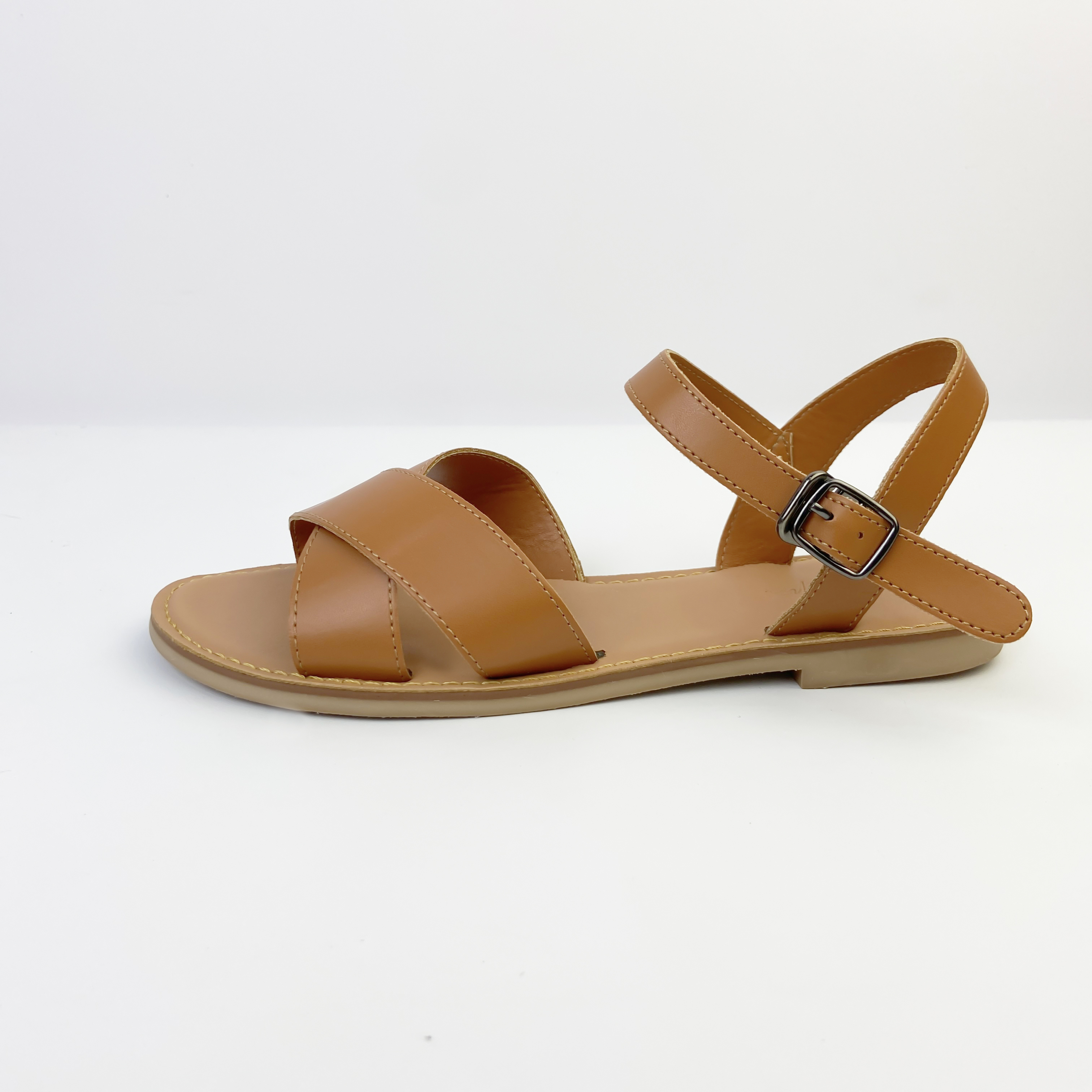 Sandal nữ đế bệt cao 1cm đi học mũi tròn quai hậu chéo có Bigsize HISHOO S037