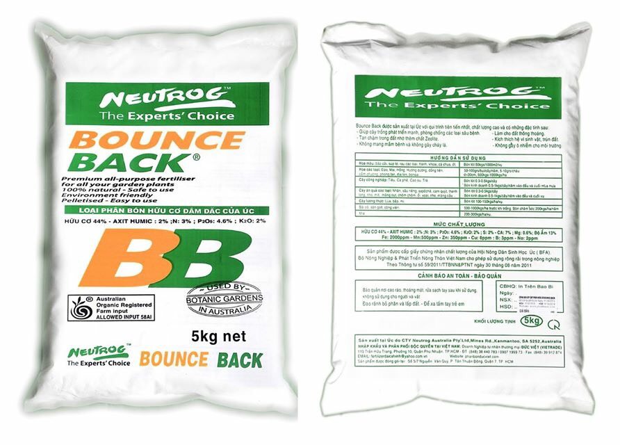 Phân bón hữu cơ BB BOUNCE BACK dạng Viên của Úc 5kg