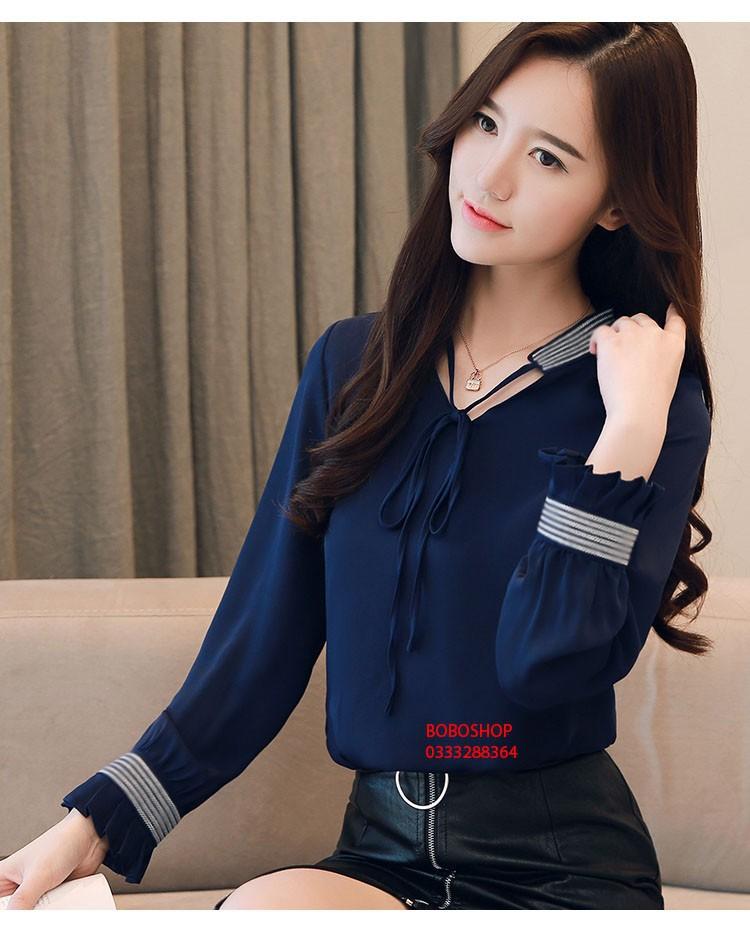 [HCM]Áo công sở cổ nơ xếp ly tay