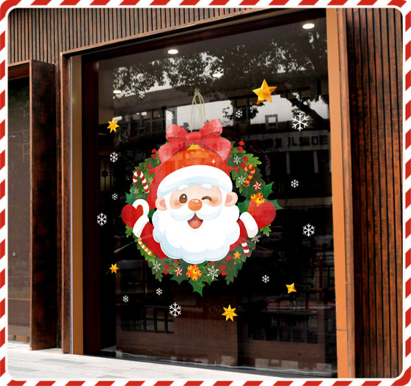 Decal trang trí Noel - Vòng nguyệt quế ông già Noel