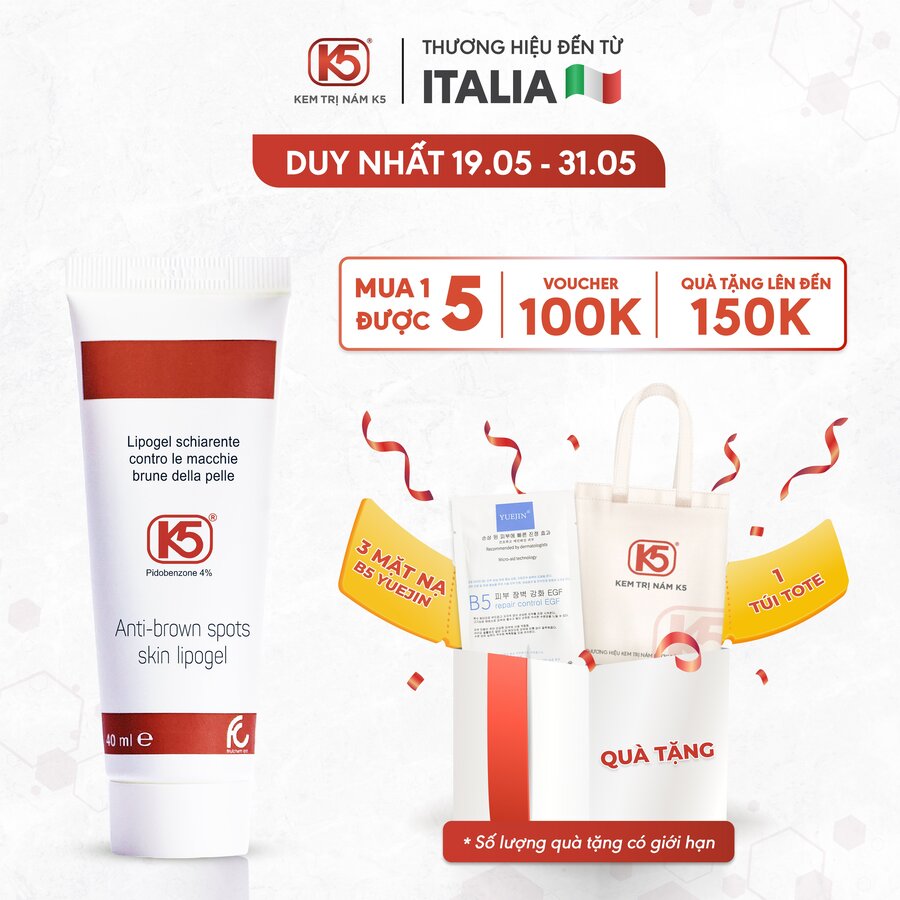 Kem Nám, Tàn Nhang, Sạm Da K5 LIPOGEL, Chính Hãng ITALIA, An Toàn, Hiệu Quả Cao Với Nám Mảng, Nám Chân Sâu, Nám Sau Sinh