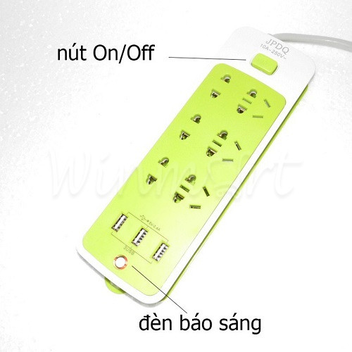 Ổ Cắm Điện Xanh 9 Cổng-Ổ cắm điện đa năng có cổng USB-Ổ cắm điện 6 phích cắm 3 cổng usb-Ổ điện xanh đa năng chống giật