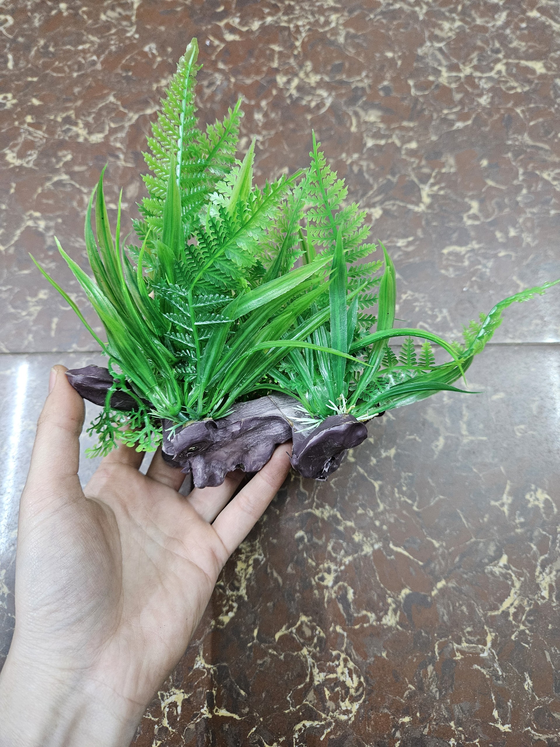 Cây nhựa trang trí bể cá: mẫu đế gỗ