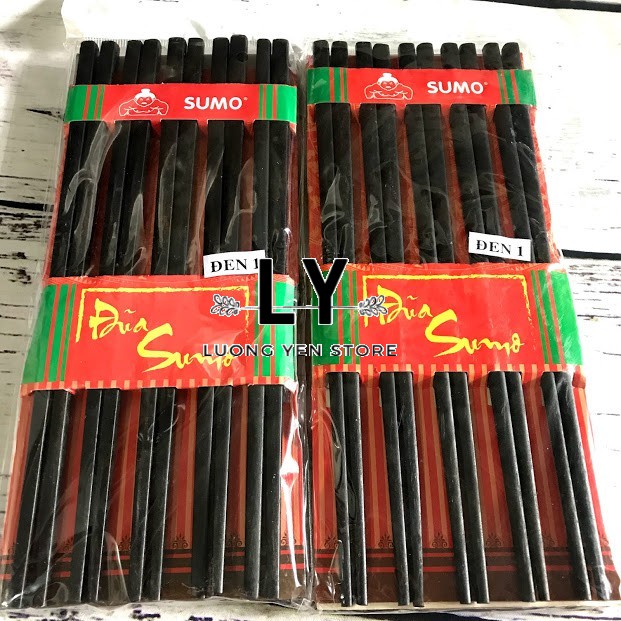 【Vĩ 10 Đôi】Bộ Đũa Gỗ Sumo Màu Đen Dài 24cm