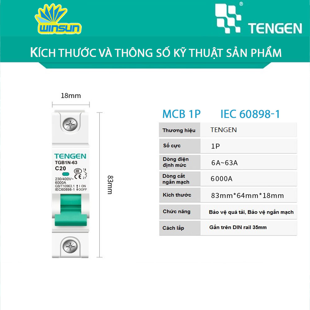 Cầu dao tự động aptomat tép TENGEN