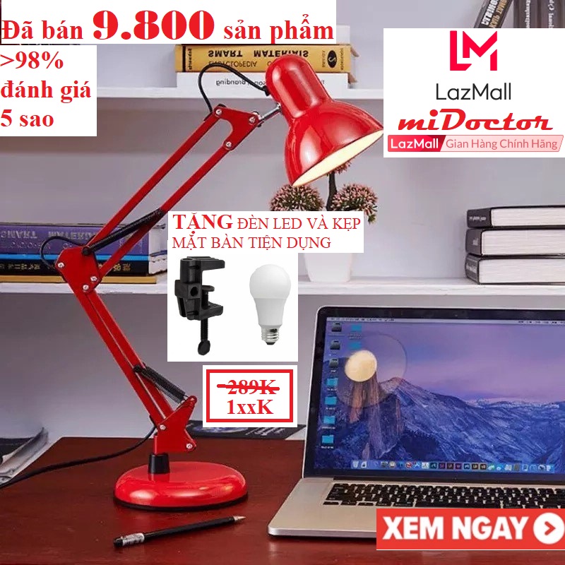 Đèn Đọc Sách Pixar,  Đèn Kẹp Bàn, Đèn Kẹp Mặt Bàn, Đèn Học Chống Cận Thị, Đèn Pixar, Đèn Nghệ Thuật, Đèn Trang Trí  - Chính Hãng miDoctor (tặng Kẹp Mặt Bàn + Chân Đế + Bóng Đèn)