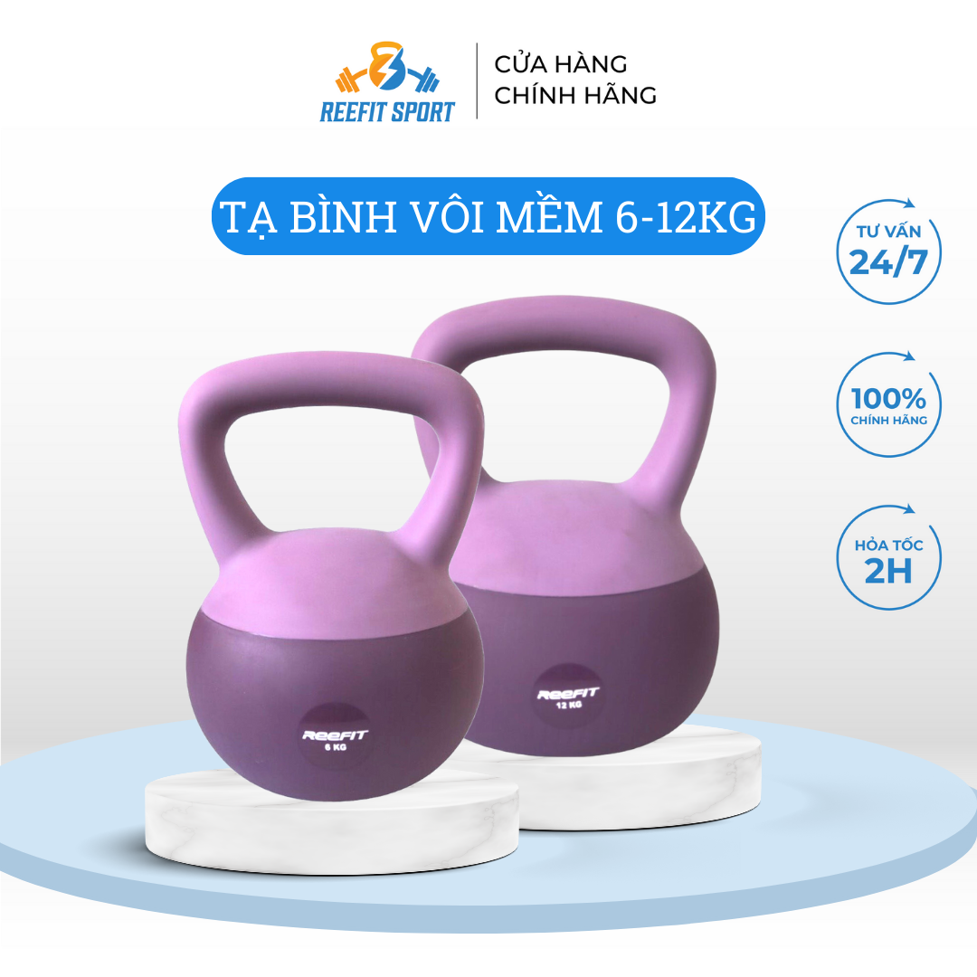 Tạ ấm, tạ bình vôi, tạ chuông, tạ quai xách, tạ squats, kettlebel cao su mềm thế hệ mới 10kg màu tím