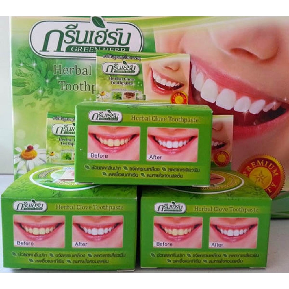 (mua 1 tặng 1)Kem tẩy trắng răng Green Herb Thái Lan 25g