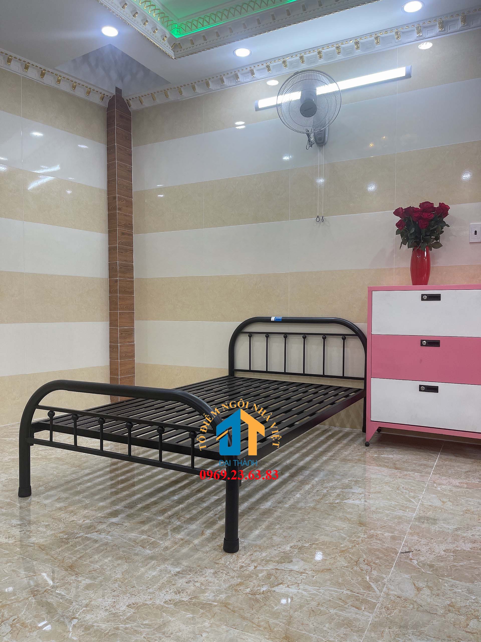 Giường sắt mỹ nghệ 1mx2m Đại Thành 01