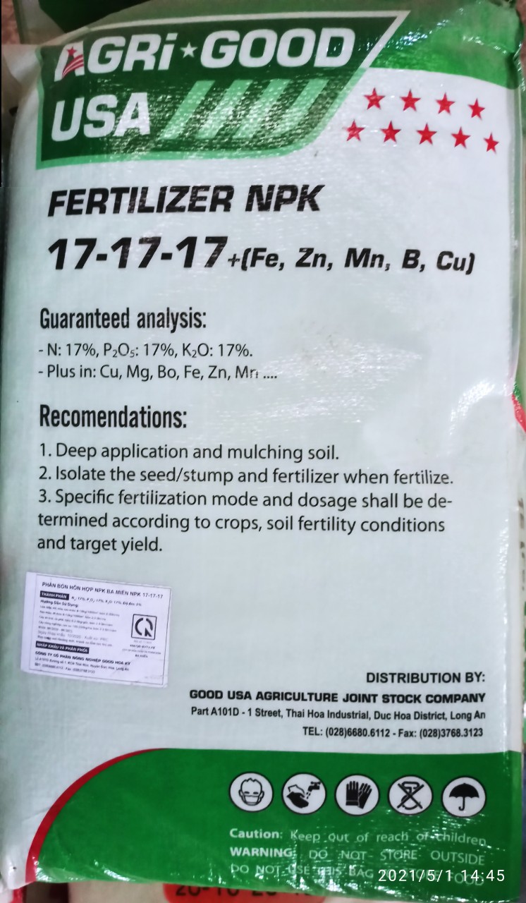 Phân bón NPK nhập khẩu 17.17.17 - Túi Zip 1Kg