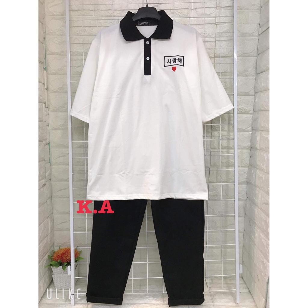 Áo phông thêu chữ hàn tim KAN0319