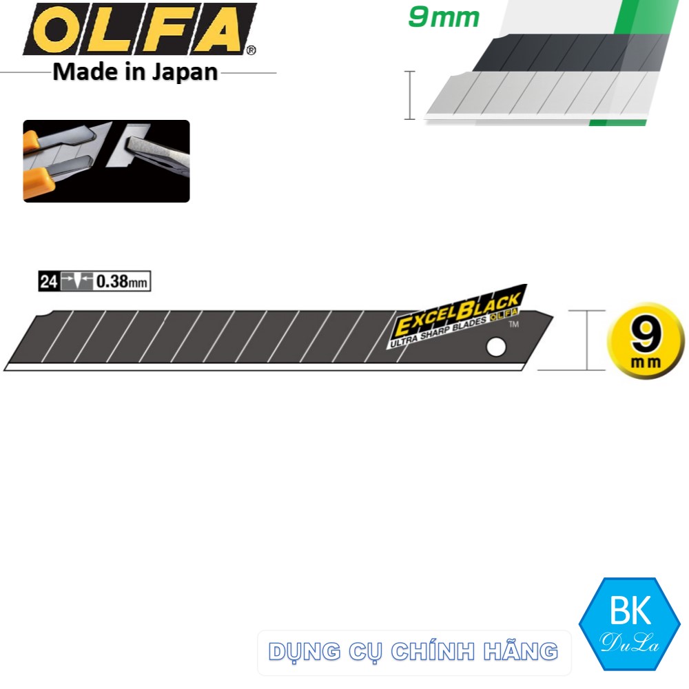 [Lưỡi dao Nhật] Bộ 10 Lưỡi dao cắt EXCEL BLACK ™ 9mm Nhật Olfa ABB-10B- Màu đen
