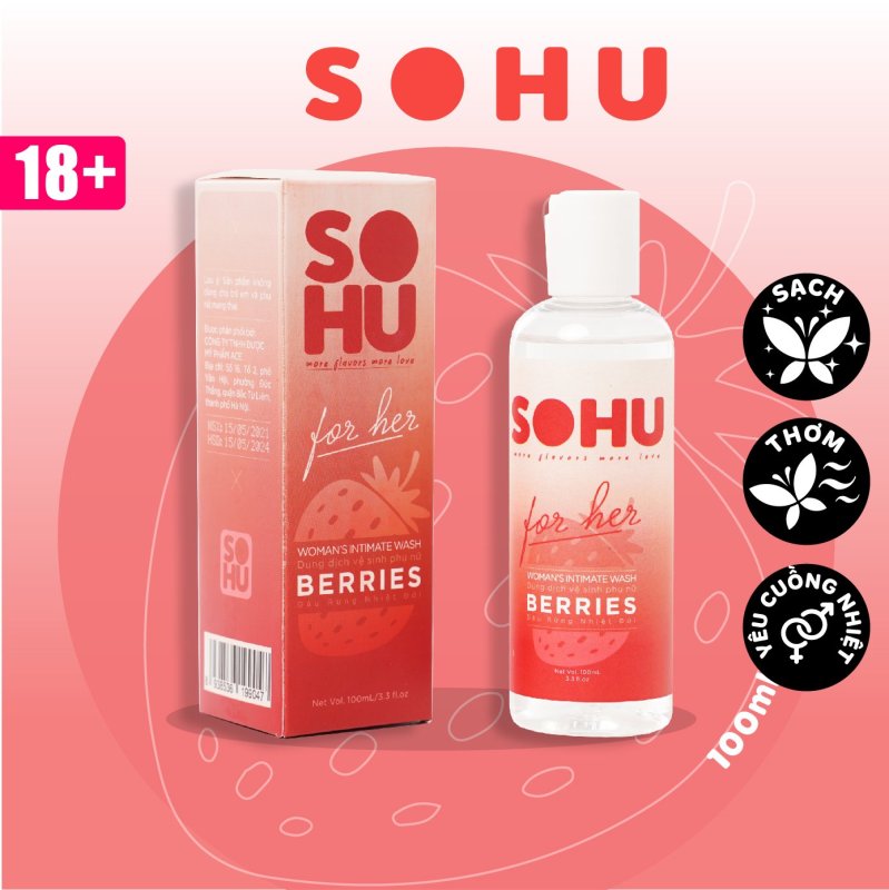 Dung dịch vệ sinh phụ nữ SOHU hương dâu rừng khử mùi tự nhiên lành tính chai 100ml giá rẻ