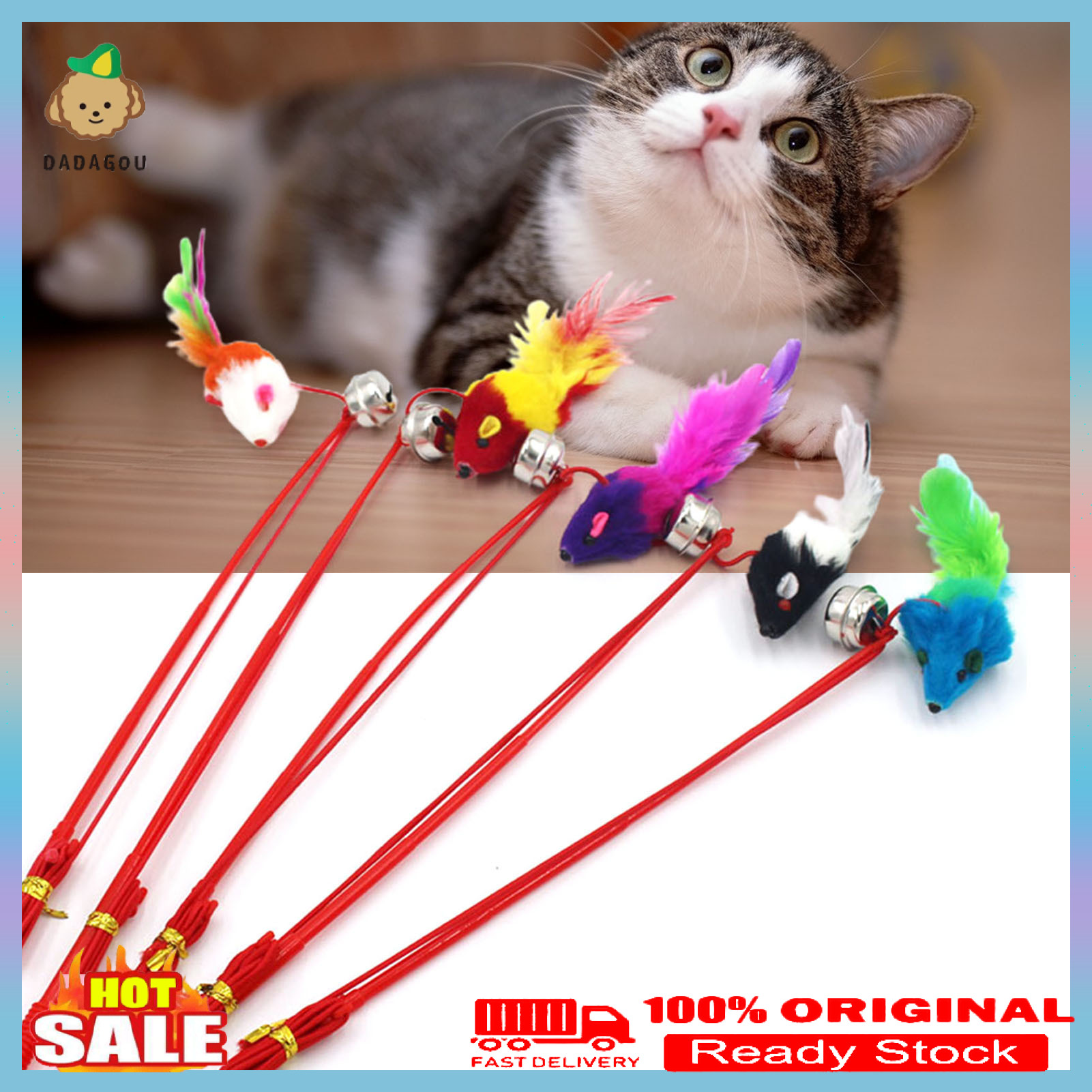 Teaser Stick Mouse Shape Interactive Plastic Cat Teaser Stick for Indoor