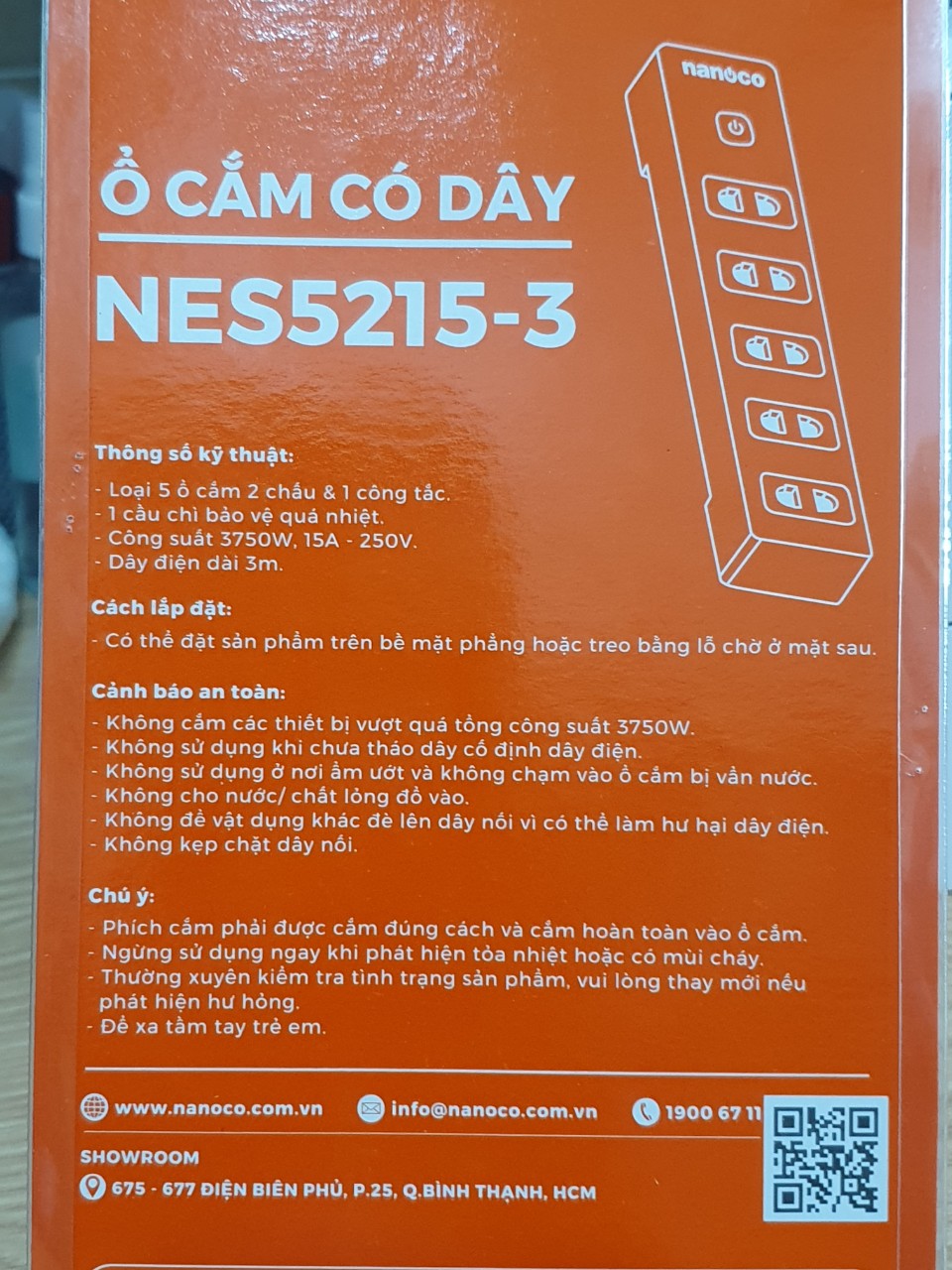 Ổ Cắm Có Dây Nanoco NES5215-3 15A - 250V 3750W