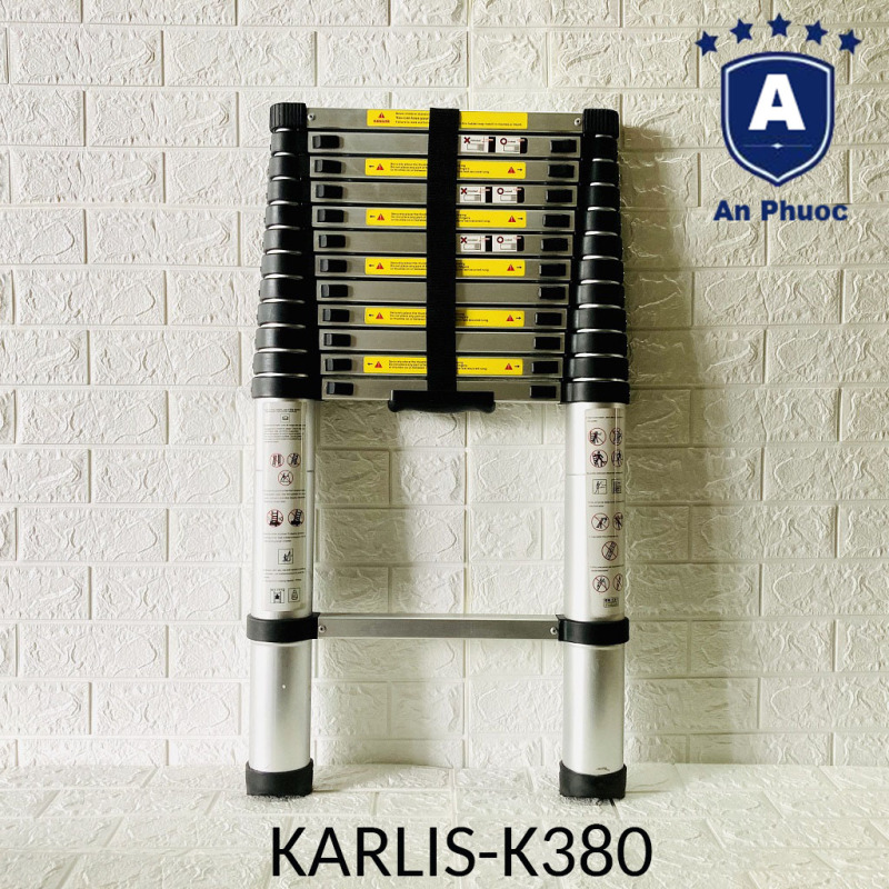 Thang Nhôm Rút Đơn Karlis K380 | Chiều Cao 3m8 | Chịu Tải 150kg | Chống trượt nút khóa chắc an toàn