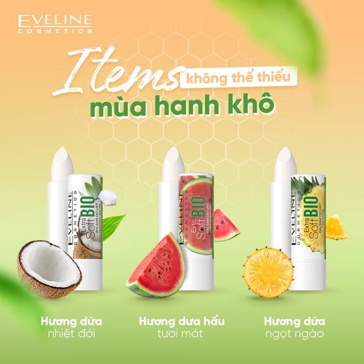 Son dưỡng ẩm môi hương dừa Eveline Extrasoft Bio 4g