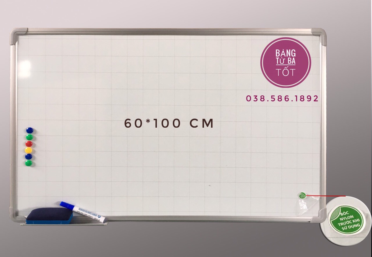 Bảng từ trắng Hàn Quốc 60x100 cm ( Tặng kèm bút lông bảng, bông lau, nam châm)