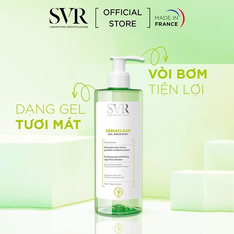 Gel rửa mặt svr không chứa xà phòng cho da dầu 400ml sebiaclear gel moussant